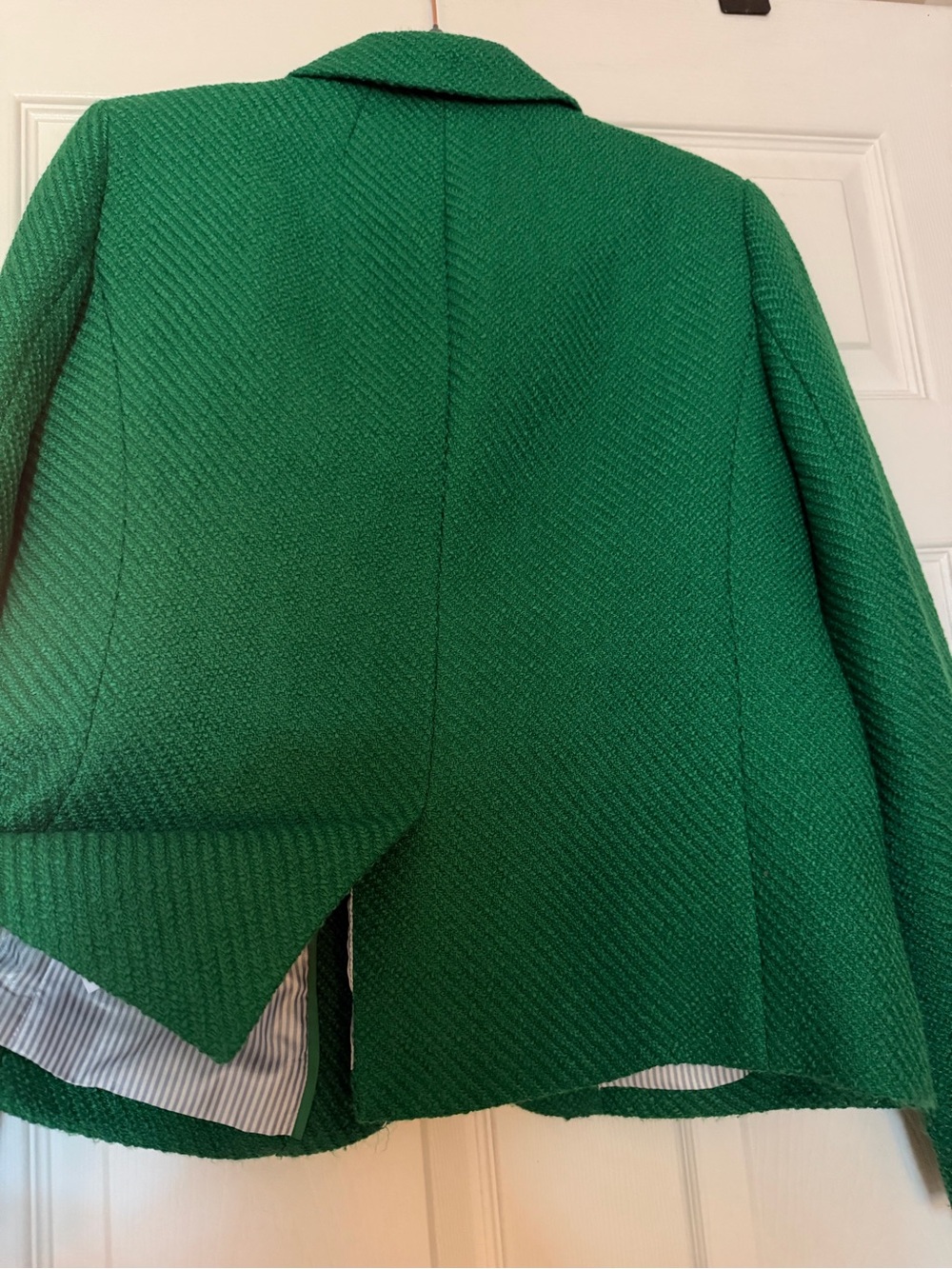 J. Crew Factory Kelly Green Blazer with Gold Buttons, Pockets and Striped Lining - Picture 6 of 7